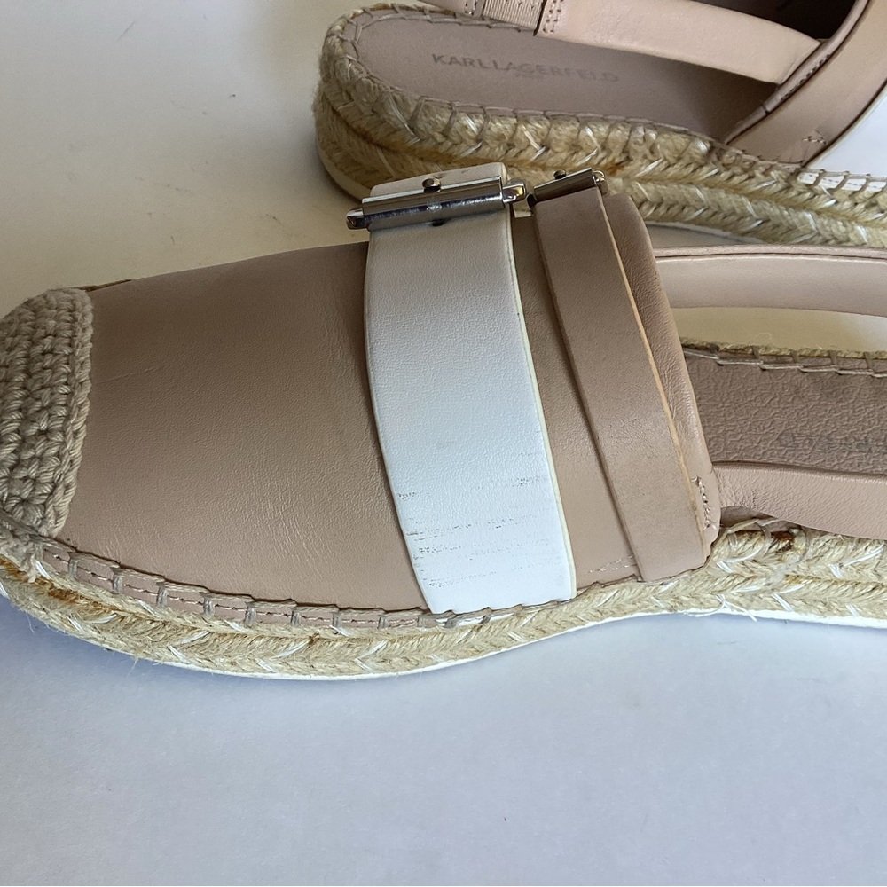 Karl Lagerfeld Nude & White Alexi Leather Slingback Espadrilles Sandals - Picture 10 of 10